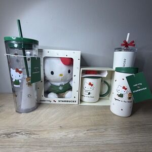 2025 Hello Kitty Starbucks Collab Holiday Limited Bundle Collectors Coffee 5‎ PC